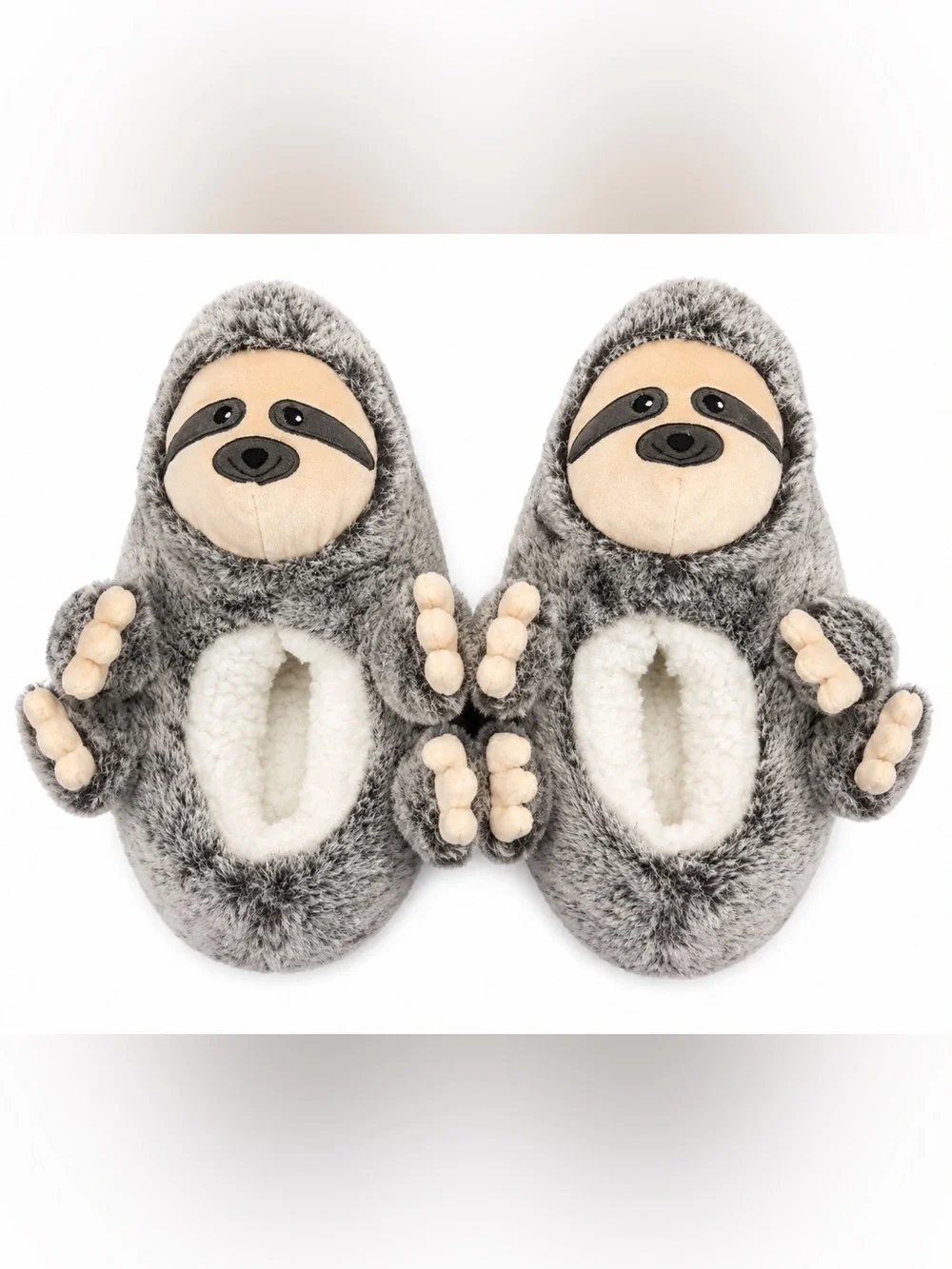 Plush Sloth Indoor Slippers - Grey & Cream